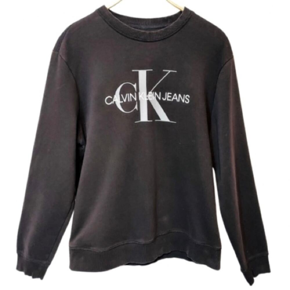 Calvin Klein Jeans Black Gray Pullover Monogram Logo Crewneck Sweatshirt Sweater